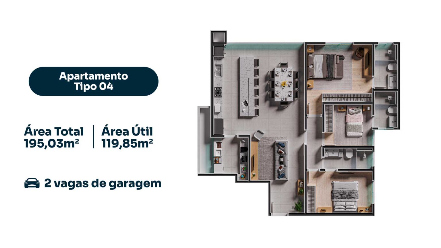 Planta do Apartamento Tipo 04 no Infinity Home Club em Umuarama - 3 suítes, 119m² de área útil e 2 vagas de garagem